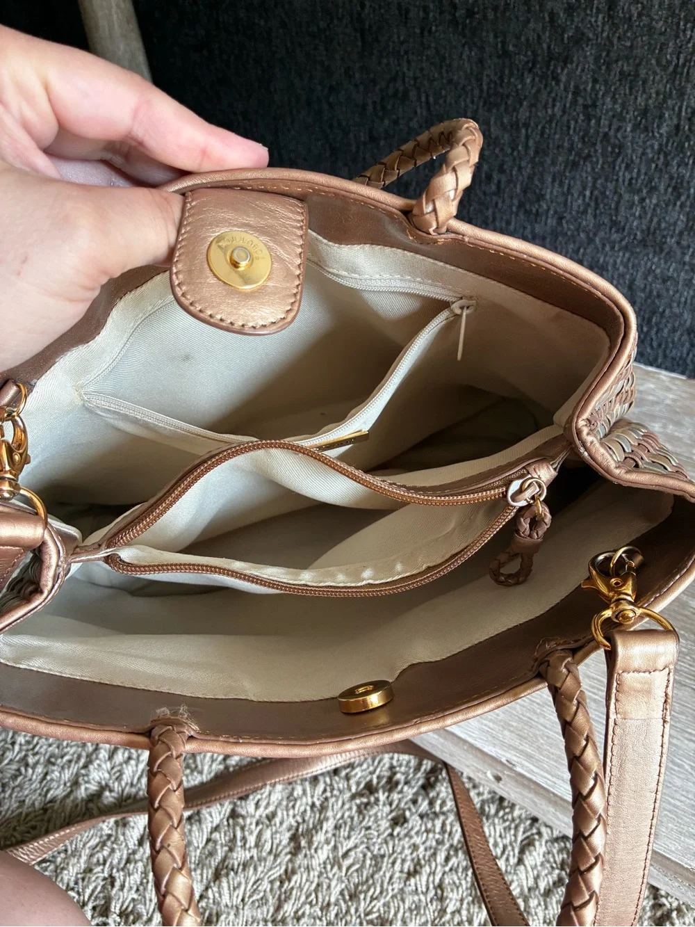 Preston & York Metallic Woven Bronze and Silver Shoulder Bag 100% Leather